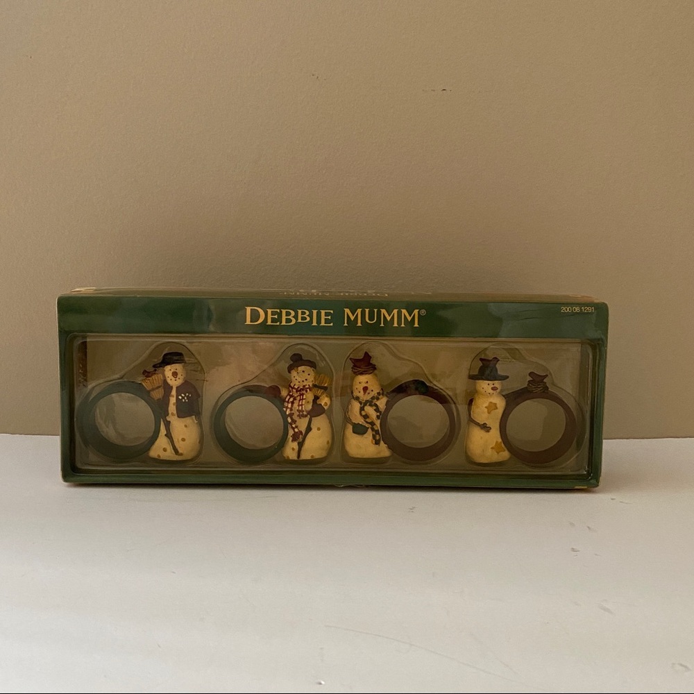 Vintage snowman napkin rings, Debbie Mumm, Christmas napkin holders, new in box
